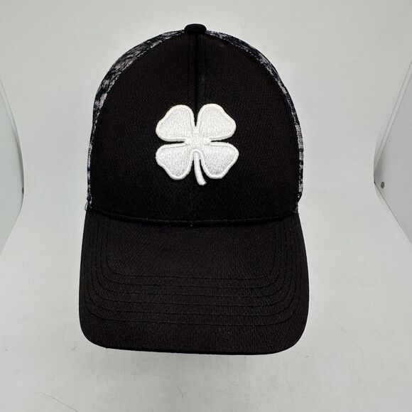 Black Clover Hat Cap Fitted Mens Small/Medium Black Camo Mesh Trucker Live Lucky - Picture 2 of 7
